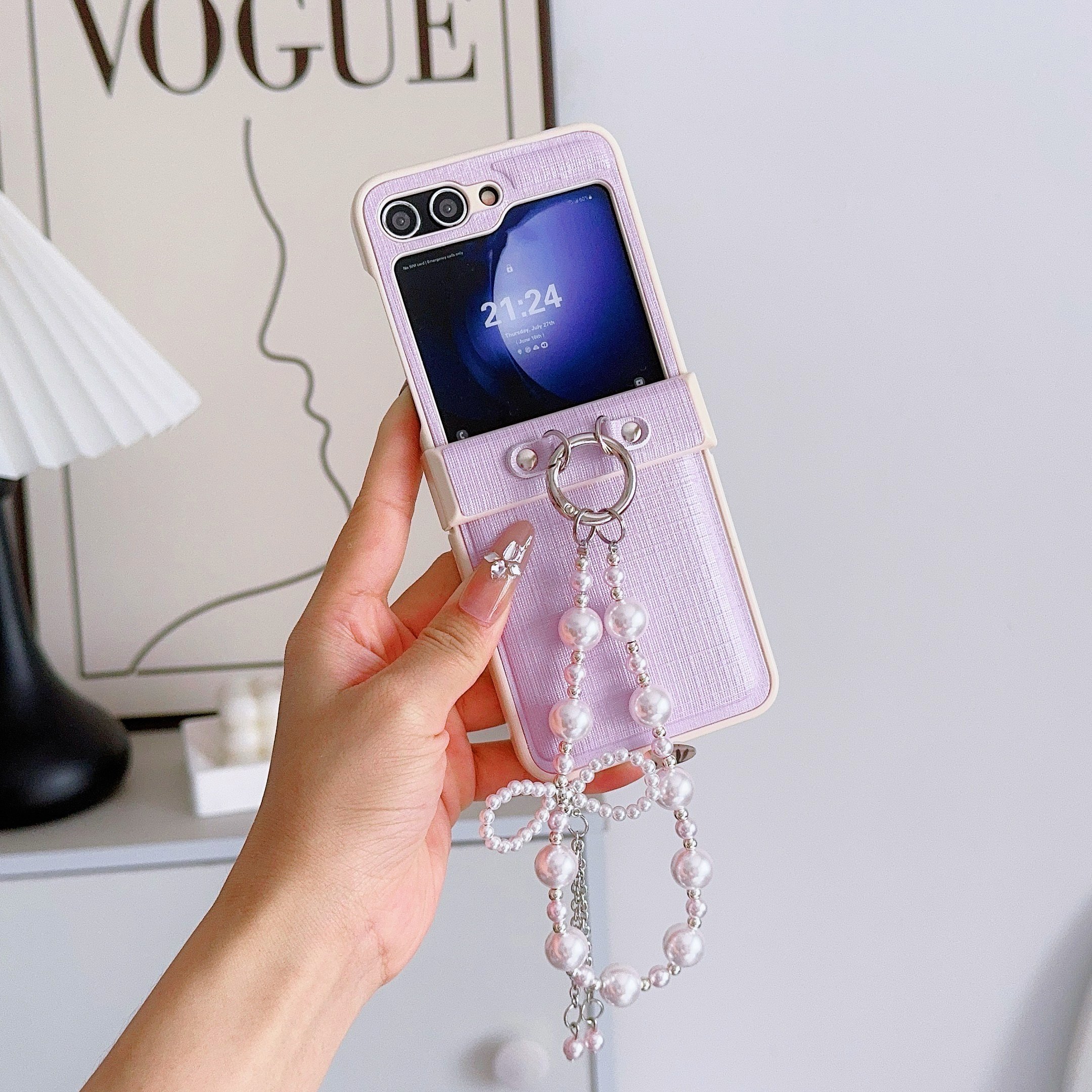 Butterfly Tie Mobile Phone Cases With Pearl Hand Strap for Samsung Galaxy ZFLIP 6 5 4 3 Vivo XFLIP