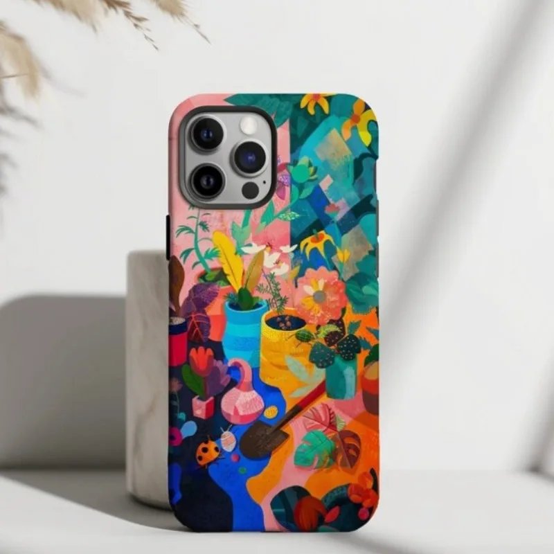 Colorful Plant Painting Phone Case for IPHONE 15PRO MAX 14 13 12 11 PRO Plus 15pro Acrylic TPU Two in One Mobile Phone Cases