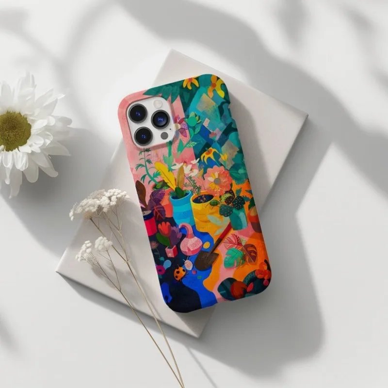 Colorful Plant Painting Phone Case for IPHONE 15PRO MAX 14 13 12 11 PRO Plus 15pro Acrylic TPU Two in One Mobile Phone Cases