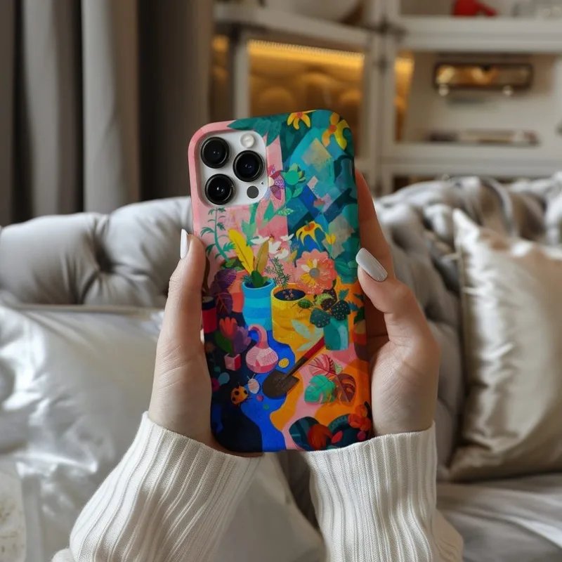 Colorful Plant Painting Phone Case for IPHONE 15PRO MAX 14 13 12 11 PRO Plus 15pro Acrylic TPU Two in One Mobile Phone Cases