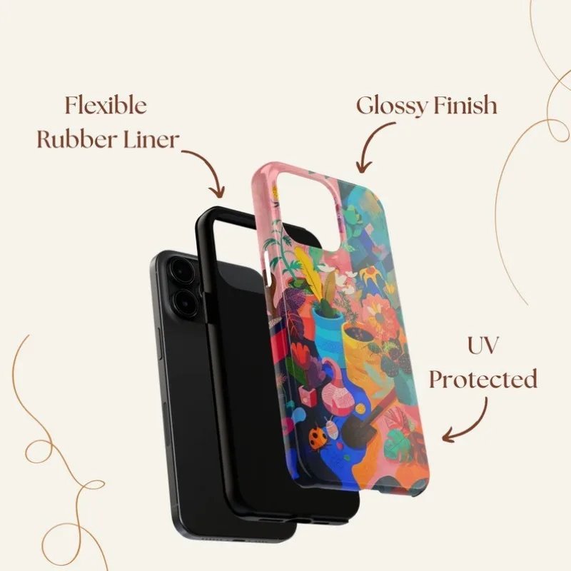 Colorful Plant Painting Phone Case for IPHONE 15PRO MAX 14 13 12 11 PRO Plus 15pro Acrylic TPU Two in One Mobile Phone Cases