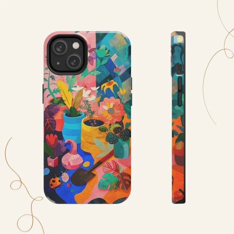 Colorful Plant Painting Phone Case for IPHONE 15PRO MAX 14 13 12 11 PRO Plus 15pro Acrylic TPU Two in One Mobile Phone Cases