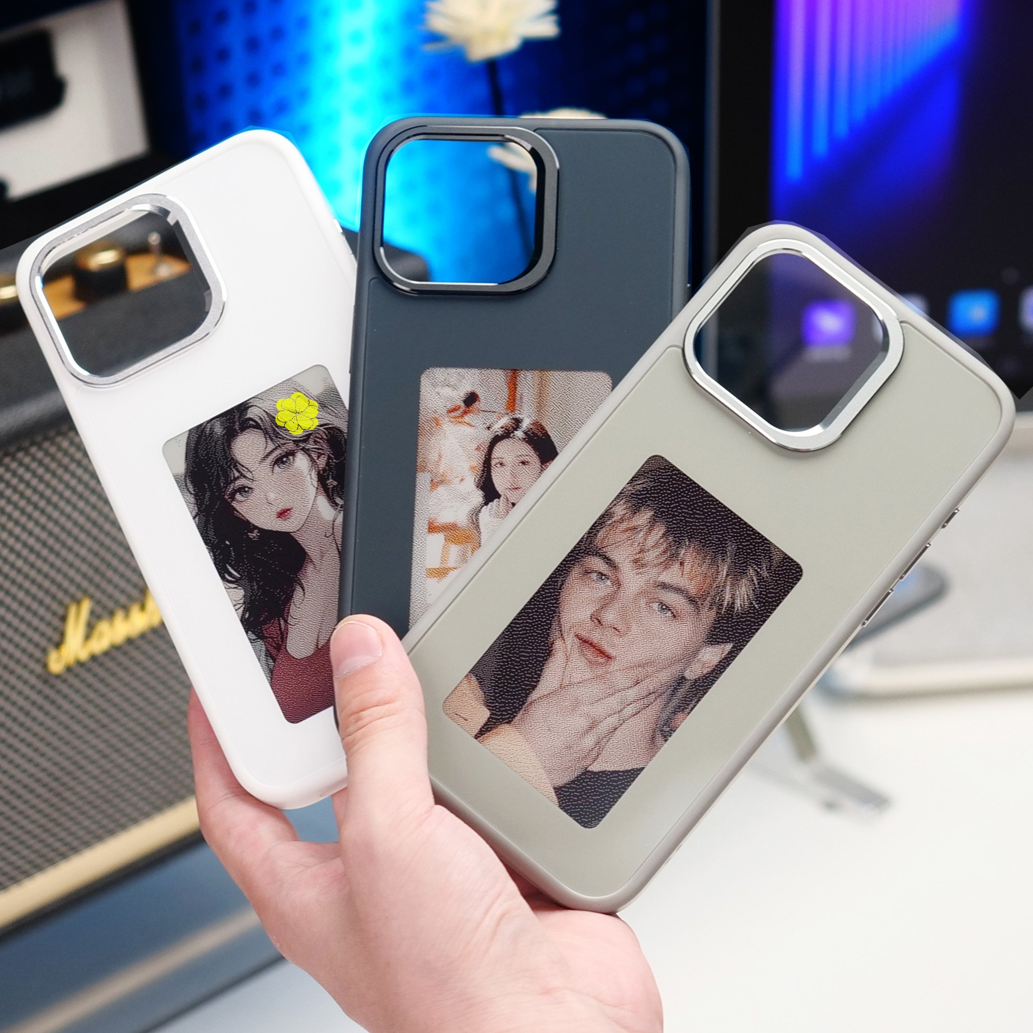 New Trending designer Luxury Black NFC smart E ink screen Display mobile phone cover for fundas iphone 15 14 13 Pro max DIY case