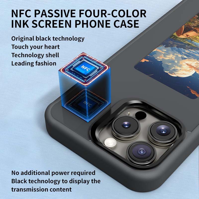 New Trending designer Luxury Black NFC smart E ink screen Display mobile phone cover for fundas iphone 15 14 13 Pro max DIY case