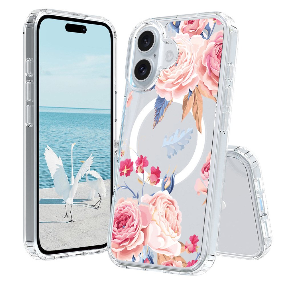 Magnetic Purple pink flower hard mobile Phone Case For iPhone 14 15 13