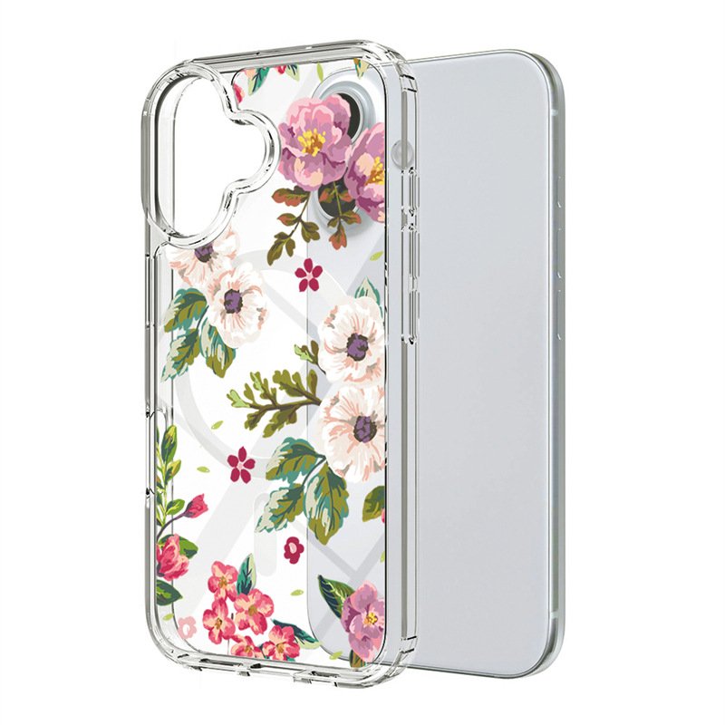 Magnetic Purple pink flower hard mobile Phone Case For iPhone 14 15 13