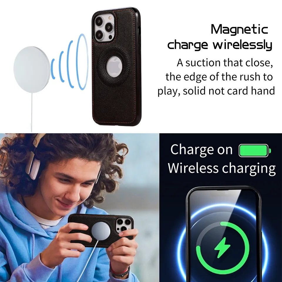 Luxury Wireless Charging PU Leather Mobile Phone Case For iPhone15 14 Pro Max 13 12 11 Magnetic Cellphone Cover
