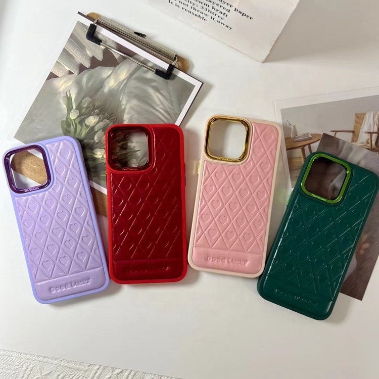 custom trendy fashion premium luxury tpu leather love heart design mobile phone case for iphone 15 14 13 12 11 pro max plus 7 8