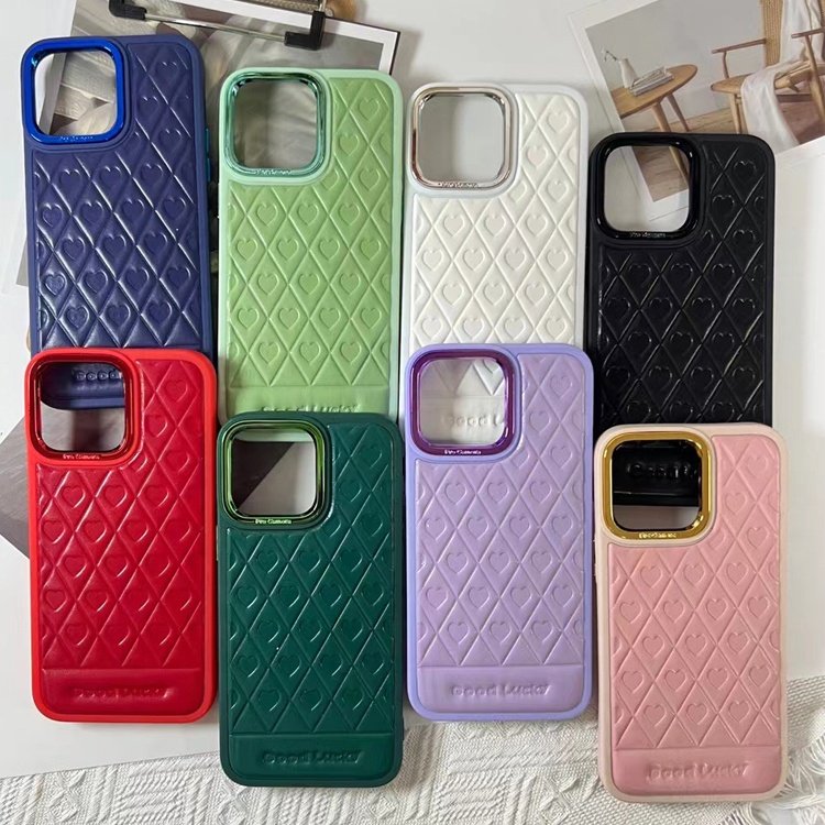 custom trendy fashion premium luxury tpu leather love heart design mobile phone case for iphone 15 14 13 12 11 pro max plus 7 8