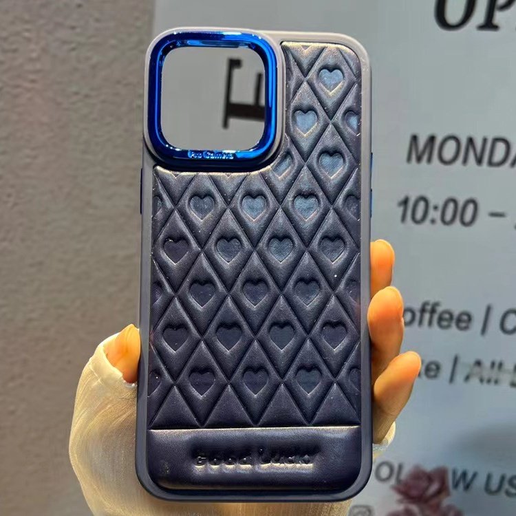 custom trendy fashion premium luxury tpu leather love heart design mobile phone case for iphone 15 14 13 12 11 pro max plus 7 8