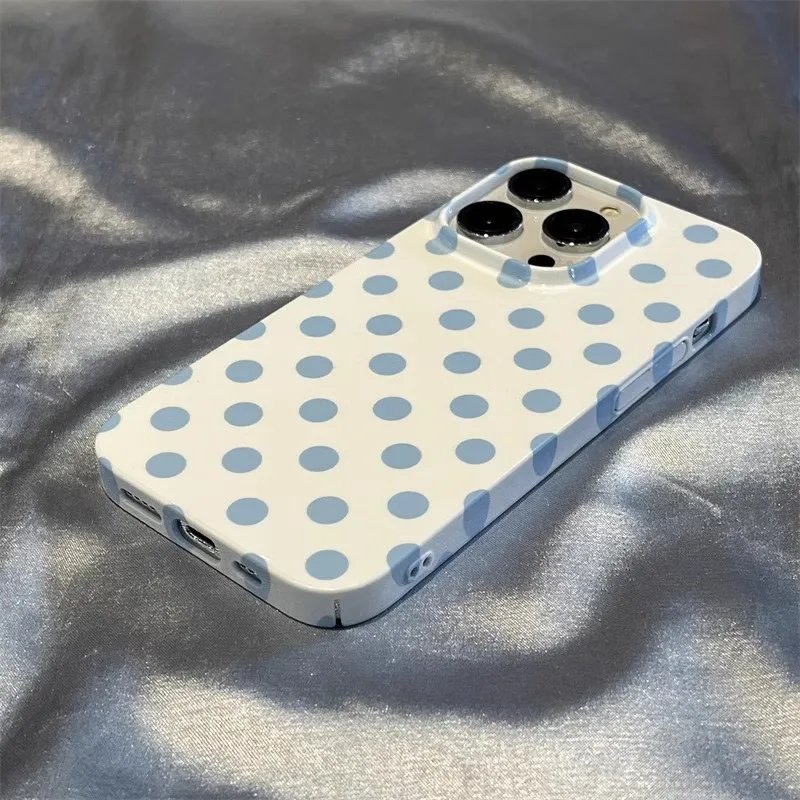Simple Blue And White Dots Case For IPHONE 15PRO MAX 14 13 PRO 13 PRO MAX 15 15PLUS 15PRO Case Acrylic Hard Mobile Phone Cases