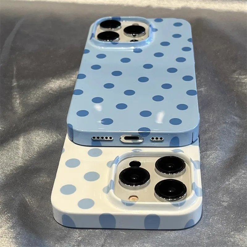 Simple Blue And White Dots Case For IPHONE 15PRO MAX 14 13 PRO 13 PRO MAX 15 15PLUS 15PRO Case Acrylic Hard Mobile Phone Cases