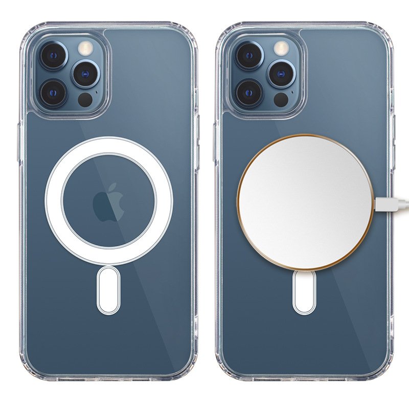 Logo Shockproof Clear Charger Mag Mobile Phone Cases Transparent Safe Magnetic Phone Case For Iphone 15 14 13 Pro Max