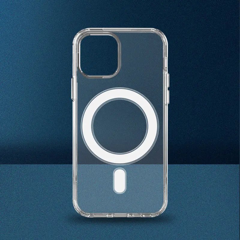 Logo Shockproof Clear Charger Mag Mobile Phone Cases Transparent Safe Magnetic Phone Case For Iphone 15 14 13 Pro Max
