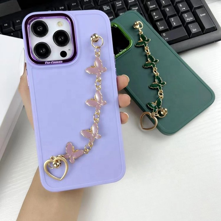 newest design woman girls plalting bow love heart hand chain wrist strap tpu mobile phone case for iphone 15 14 13 12 11 pro max