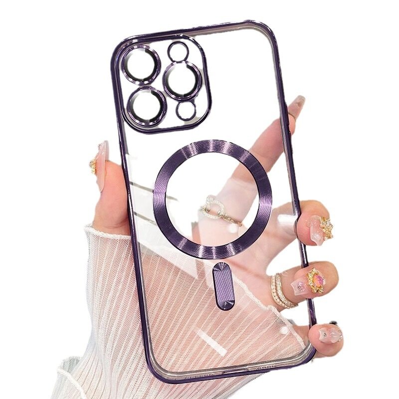 Magnetic Safes Phone Case Clear Transparent Electroplated Mobile Phone Case For iPhone 15 14 13 12 11