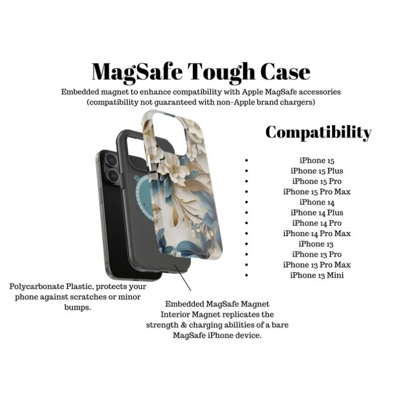 Seamless Florals Pattern Case For iPone 15Pro 14 13 12 11 Pro Plus ProMax Acrylic TPU Two in one Magnetic Mobile Phone Cases