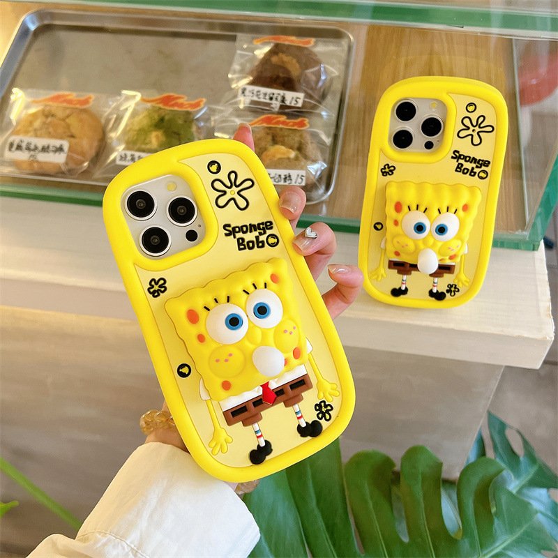 SpongeBob SquarePants Bubble Silicone Cartoon Cute Soft girl's Phone Case for iphone 11 12 13 14 15 16 Pro Max Cell Cover