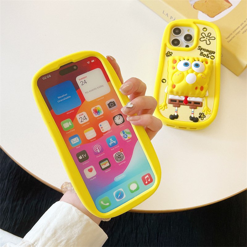 SpongeBob SquarePants Bubble Silicone Cartoon Cute Soft girl's Phone Case for iphone 11 12 13 14 15 16 Pro Max Cell Cover