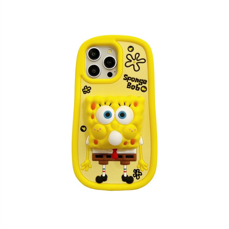 SpongeBob SquarePants Bubble Silicone Cartoon Cute Soft girl's Phone Case for iphone 11 12 13 14 15 16 Pro Max Cell Cover