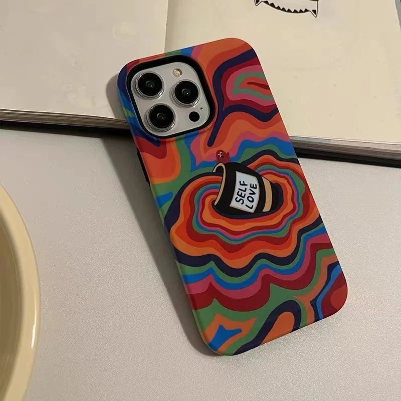 Psychedelic Oil Painting Phone Case For IPHONE 15PRO MAX 14 13 12 11 PRO Plus 15pro Acrylic TPU Two In One Mobile Phone Cases