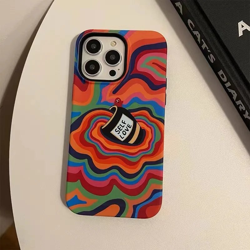 Psychedelic Oil Painting Phone Case For IPHONE 15PRO MAX 14 13 12 11 PRO Plus 15pro Acrylic TPU Two In One Mobile Phone Cases