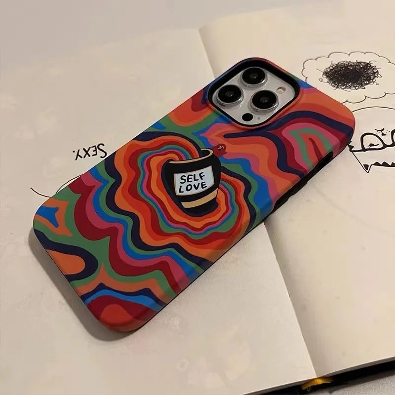 Psychedelic Oil Painting Phone Case For IPHONE 15PRO MAX 14 13 12 11 PRO Plus 15pro Acrylic TPU Two In One Mobile Phone Cases
