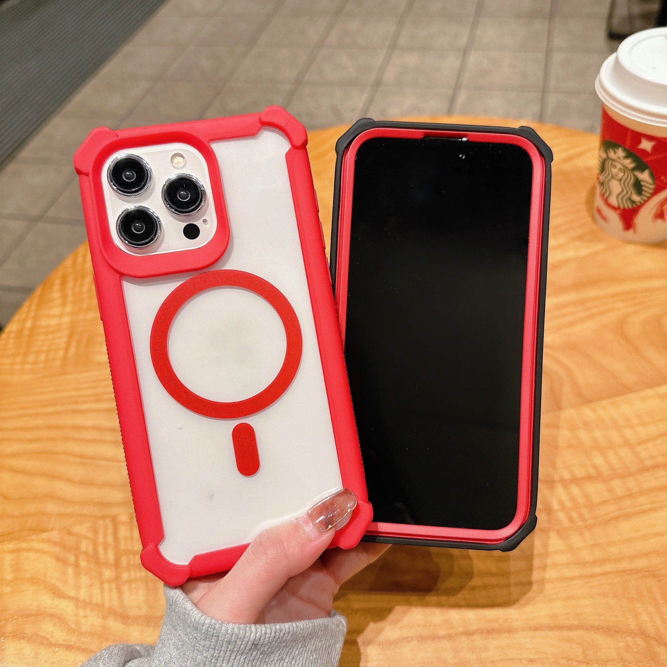 Space Shell Magnetic Suction Solid Color Edge Cell Phone Case for iPhone 15 Shockproof Wireless charging Full protected