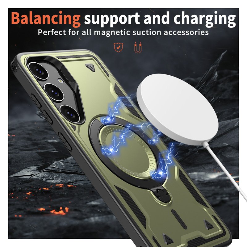 Ring Kickstand Wireless Charging Phone Case For Samsung S24 Plus With Camera Lens Protective Cover For Galaxy S23 Fe S24 Ultra