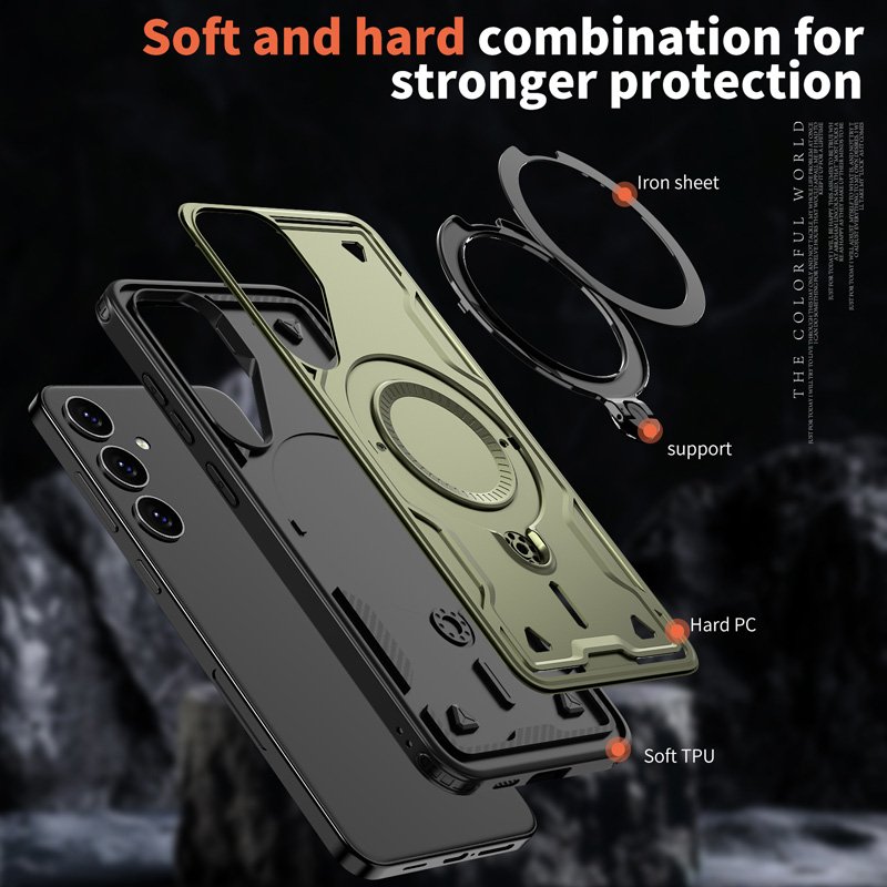 Ring Kickstand Wireless Charging Phone Case For Samsung S24 Plus With Camera Lens Protective Cover For Galaxy S23 Fe S24 Ultra