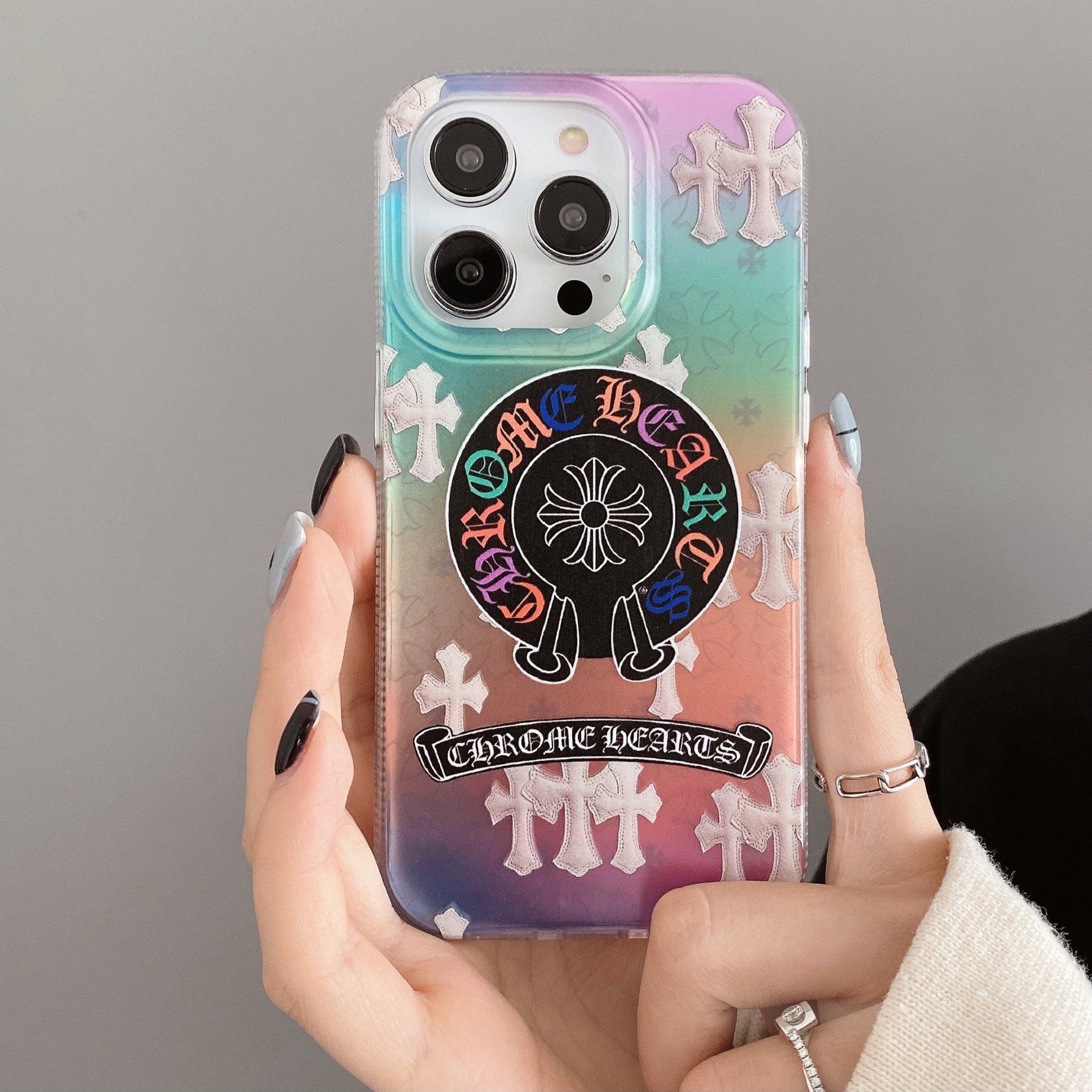 Fashion hard TPU Gradient Color chrome hearts Mobile Phone Case For iphone 15 12 13 14 16 Pro Max