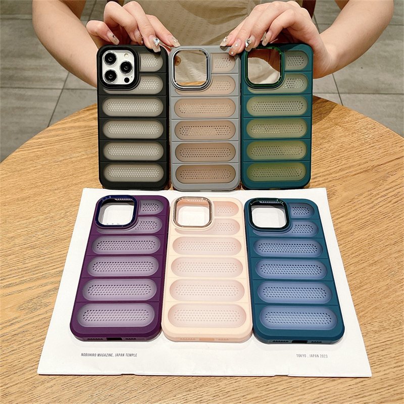 Breathable Mesh Dots Heat Dissipation Armor Phone Cover For iPhone 16 15 Pro 14 Plus 13 12 11 ProMax Matte Shockproof Shell