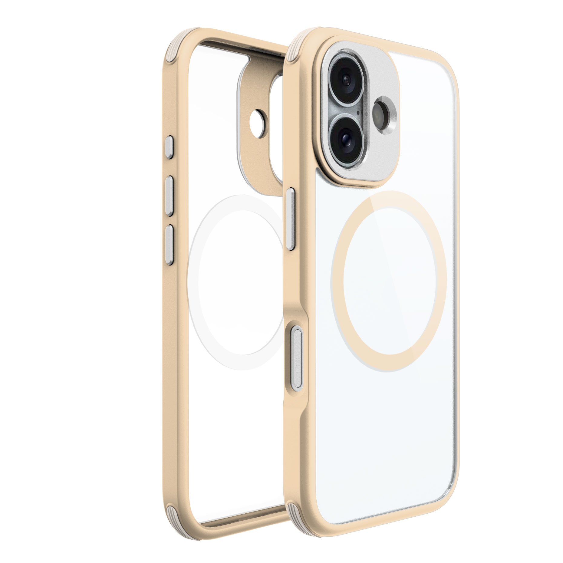 Beelan New Luxury Shockproof TPE Premium Aluminum Alloy Buttons Camera Ring Clear PC Magnetic Case For iPhone 16 Pro Max