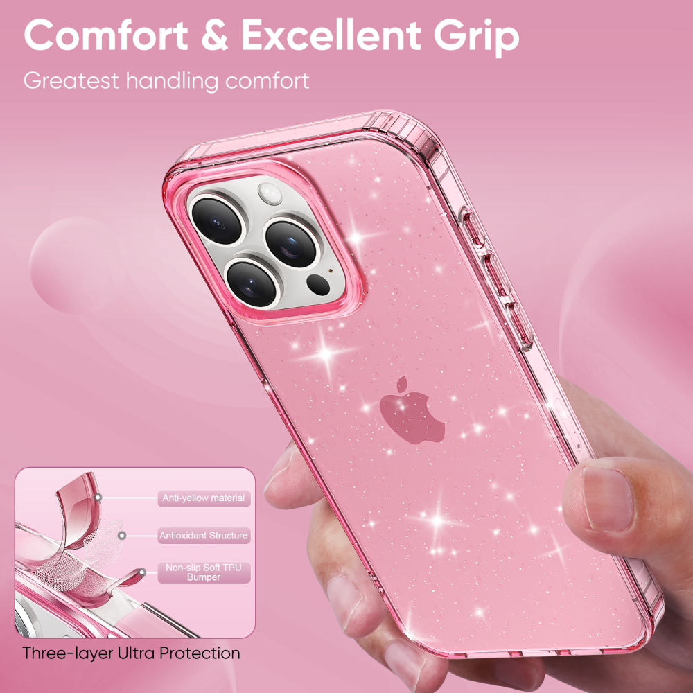 Girl Fashion Shiny Mobile Phone Cover Case Pink Transparent Glitter Mobile Phone Cases For iPhone 15 pro max