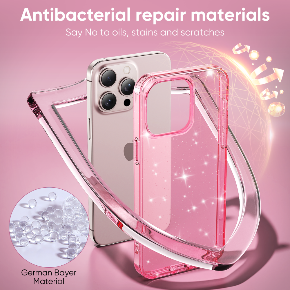 Girl Fashion Shiny Mobile Phone Cover Case Pink Transparent Glitter Mobile Phone Cases For iPhone 15 pro max