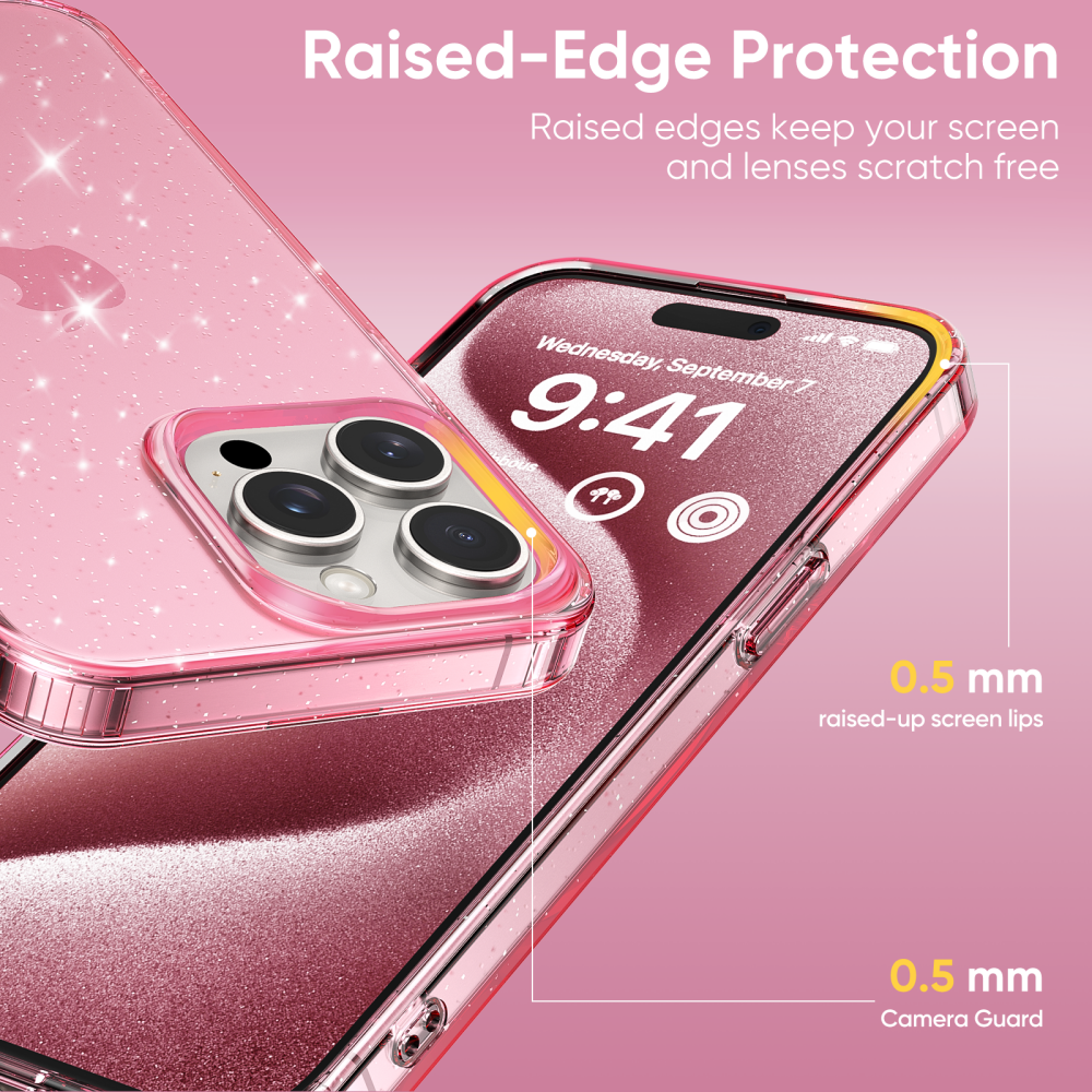 Girl Fashion Shiny Mobile Phone Cover Case Pink Transparent Glitter Mobile Phone Cases For iPhone 15 pro max