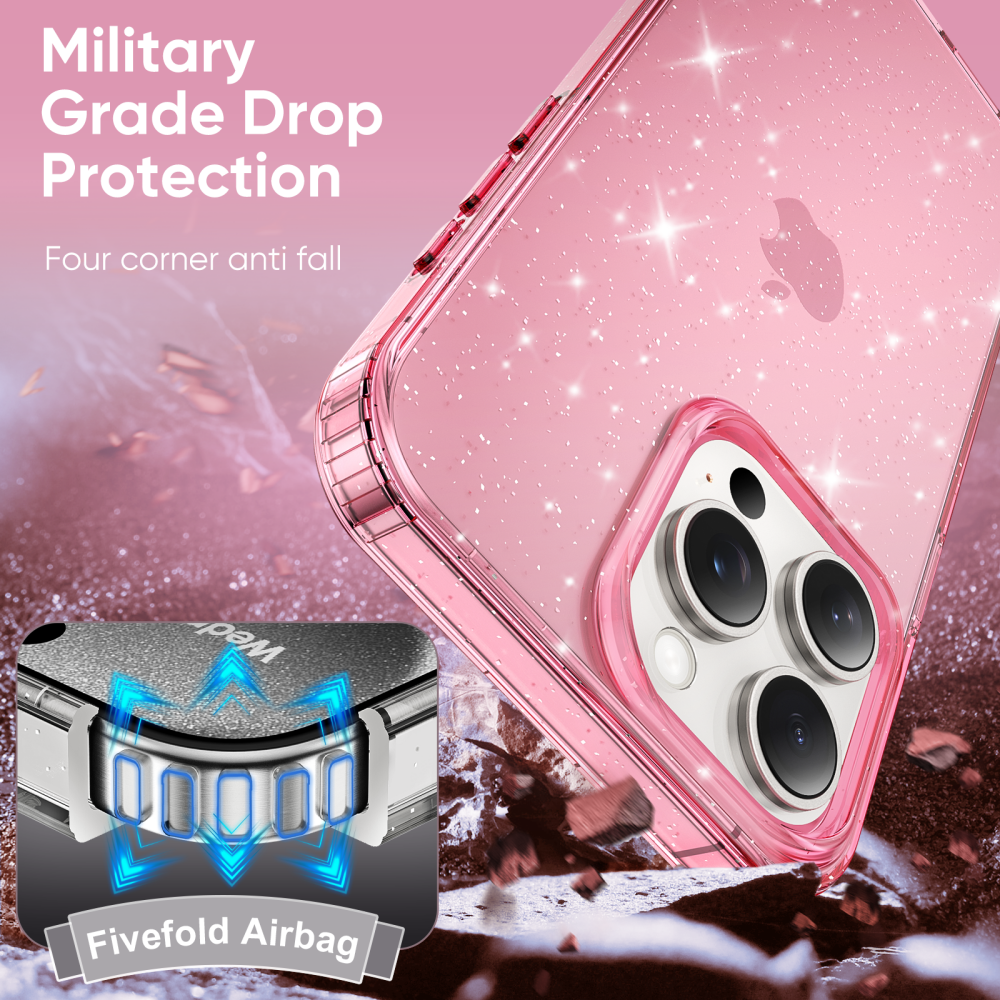 Girl Fashion Shiny Mobile Phone Cover Case Pink Transparent Glitter Mobile Phone Cases For iPhone 15 pro max