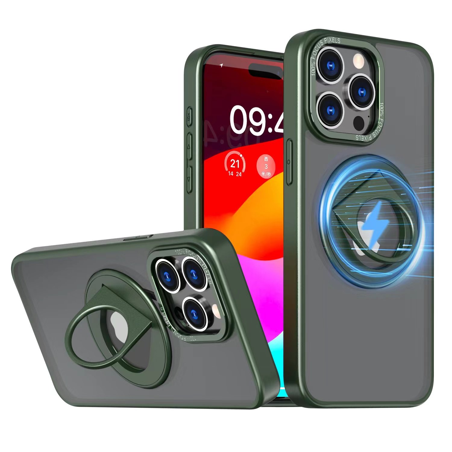 Wireless Charge Matte Magnetic Phone Case Bracket for iPhone 15 Pro Max Metal Invisible Rotating TPU PC i14Pro Max Phone Cover