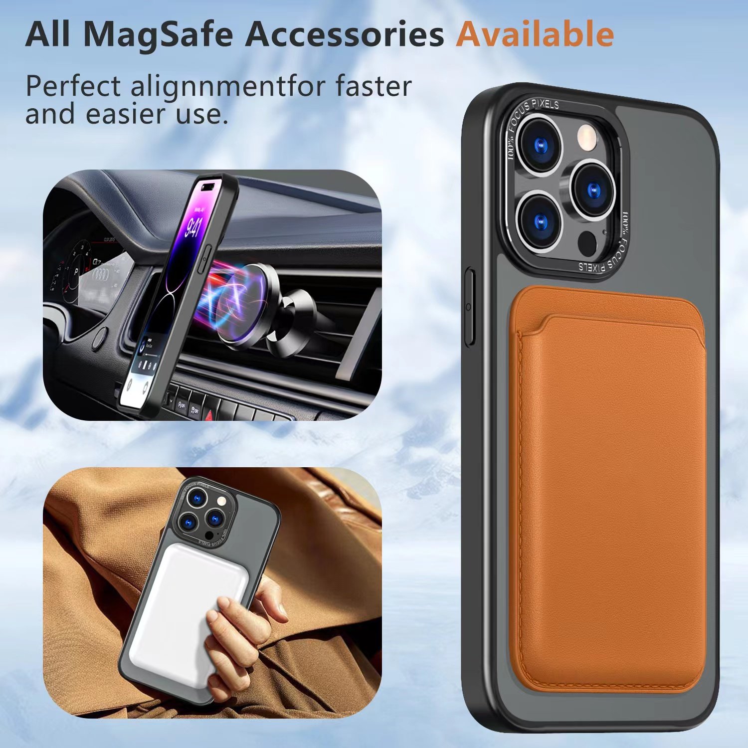 Wireless Charge Matte Magnetic Phone Case Bracket for iPhone 15 Pro Max Metal Invisible Rotating TPU PC i14Pro Max Phone Cover