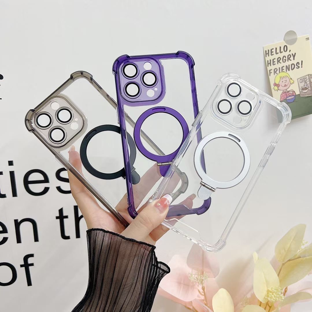 New custom tpu pc magnet wireless charger magnetic skin mobile phone case with ring stand for iPhone 14 15 pro max hard covers
