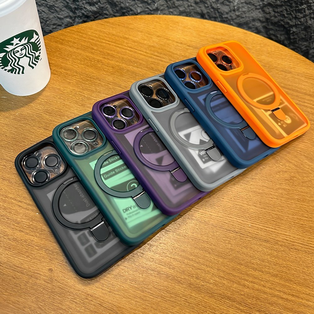 Luxury Shockproof Matte Phone Case For iPhone 16 14 13 12 11 Pro Max Mobile Cover Holder Stand Magnetic Cellphone Funda