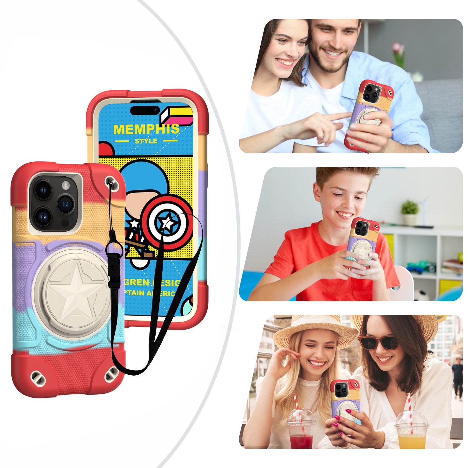 3 in 1 Anti fall Silicone PC Mobile Phone Case For iPhone 15 14 13 12 11 Pro max holder Armor Stand Shield Shockproof Back Cover