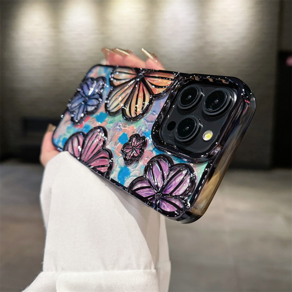 Spot unique girl electroplated luxury mobile phone case three-dimensional flower anti-fall soft Protective cover for Iphone 14+
