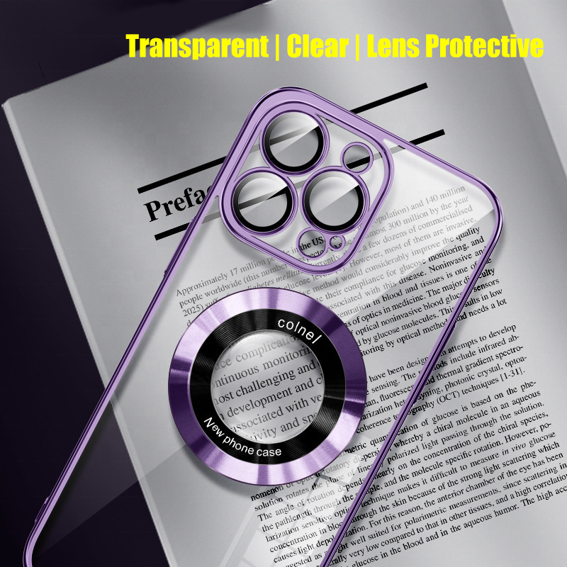 Electroplate Colorful Flame Clear TPU Magnetic Phone Case Lens Protection Film Phone Shell Cover For iP 15