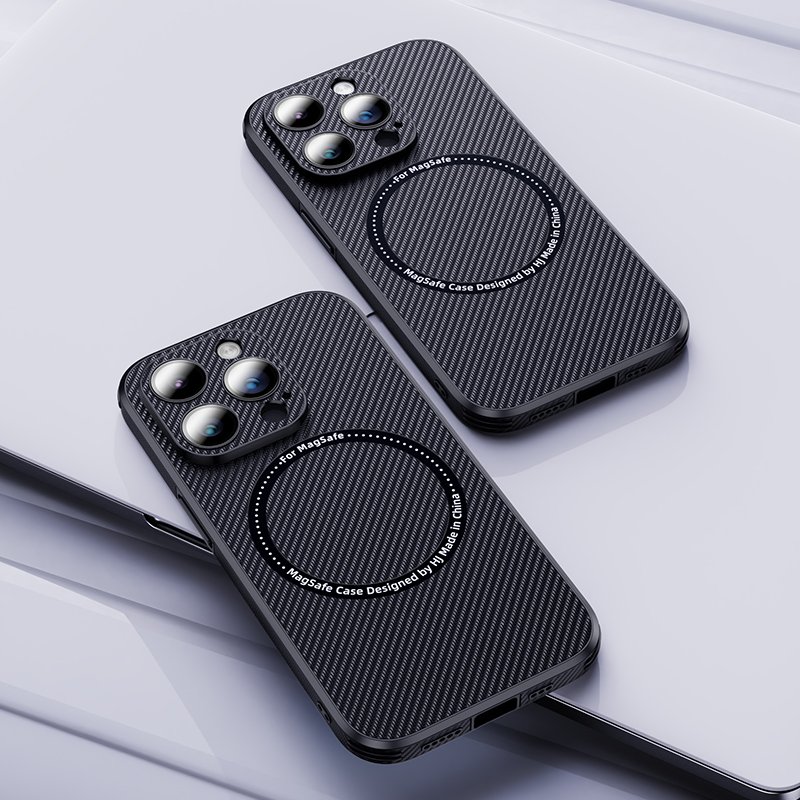 Luxury Wireless Charging Carbon Fiber Mobile Phone Case For iPhone 15 14 13 12 11 Pro Max Camera Lens Protective Cellphone Cover