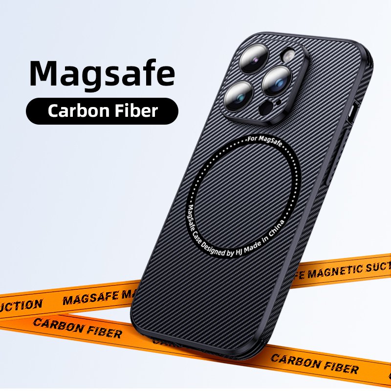 Luxury Wireless Charging Carbon Fiber Mobile Phone Case For iPhone 15 14 13 12 11 Pro Max Camera Lens Protective Cellphone Cover