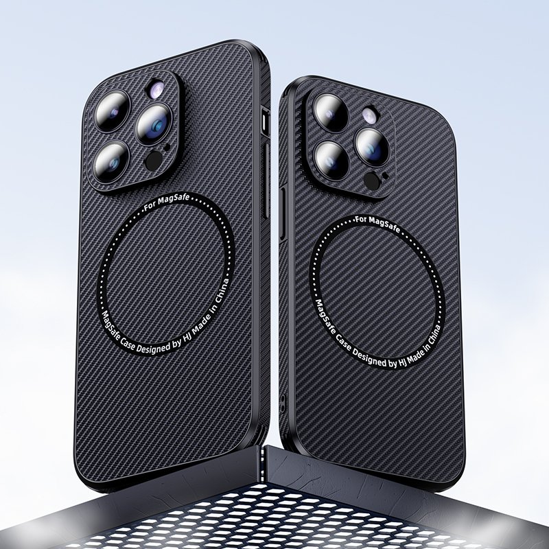 Luxury Wireless Charging Carbon Fiber Mobile Phone Case For iPhone 15 14 13 12 11 Pro Max Camera Lens Protective Cellphone Cover