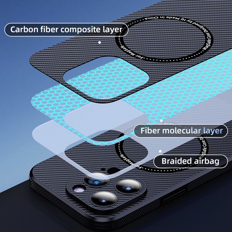 Luxury Wireless Charging Carbon Fiber Mobile Phone Case For iPhone 15 14 13 12 11 Pro Max Camera Lens Protective Cellphone Cover