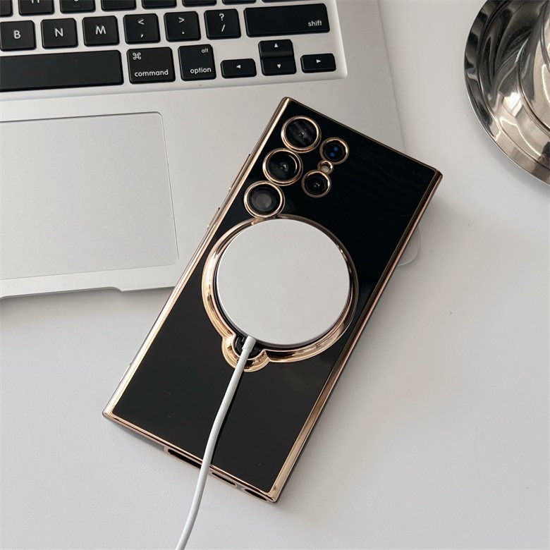 Luxury Plating Tpu Cover For Samsung Galaxy S24 S23 S22 Ultra Phone Square Soft Case & Magnetic Ring Case