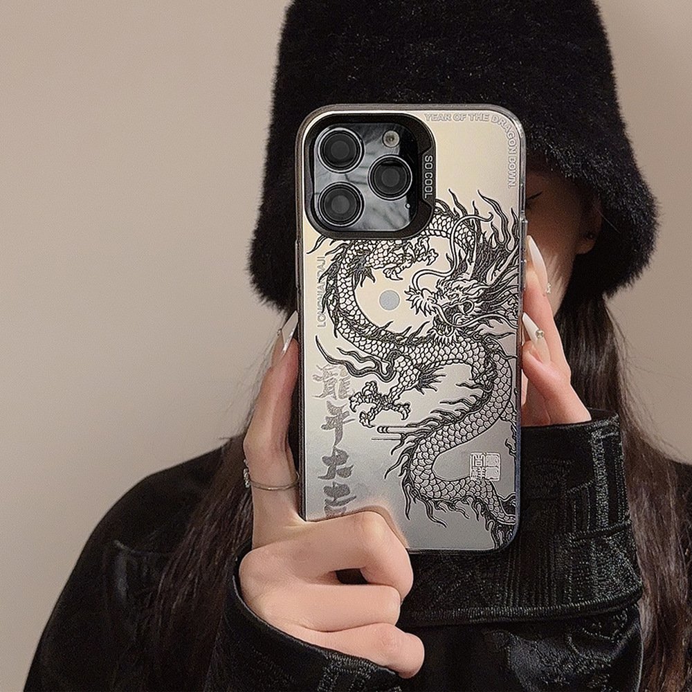 For iPhone 15 14 13 12 11 Pro Max Anti-fall Creative Graffiti Chinese Dragon Pattern Printed Hard PC Mobile Phone Case